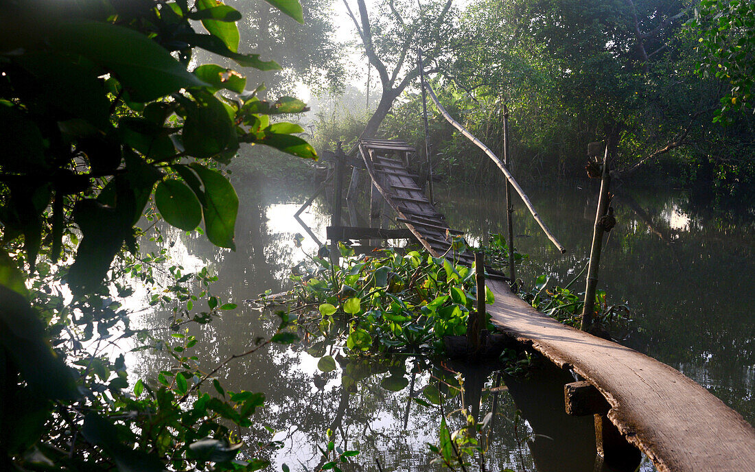 Holzsteg in An Binh im Mekong-Delta bei Vinh Long, Vietnam