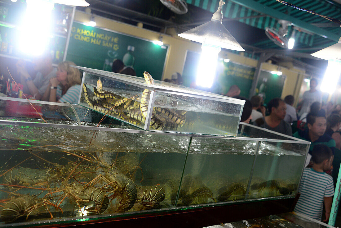 Seafood in a restaurant, beach at Duong Dong on the island of Phu Quoc, Vietnam, Asia