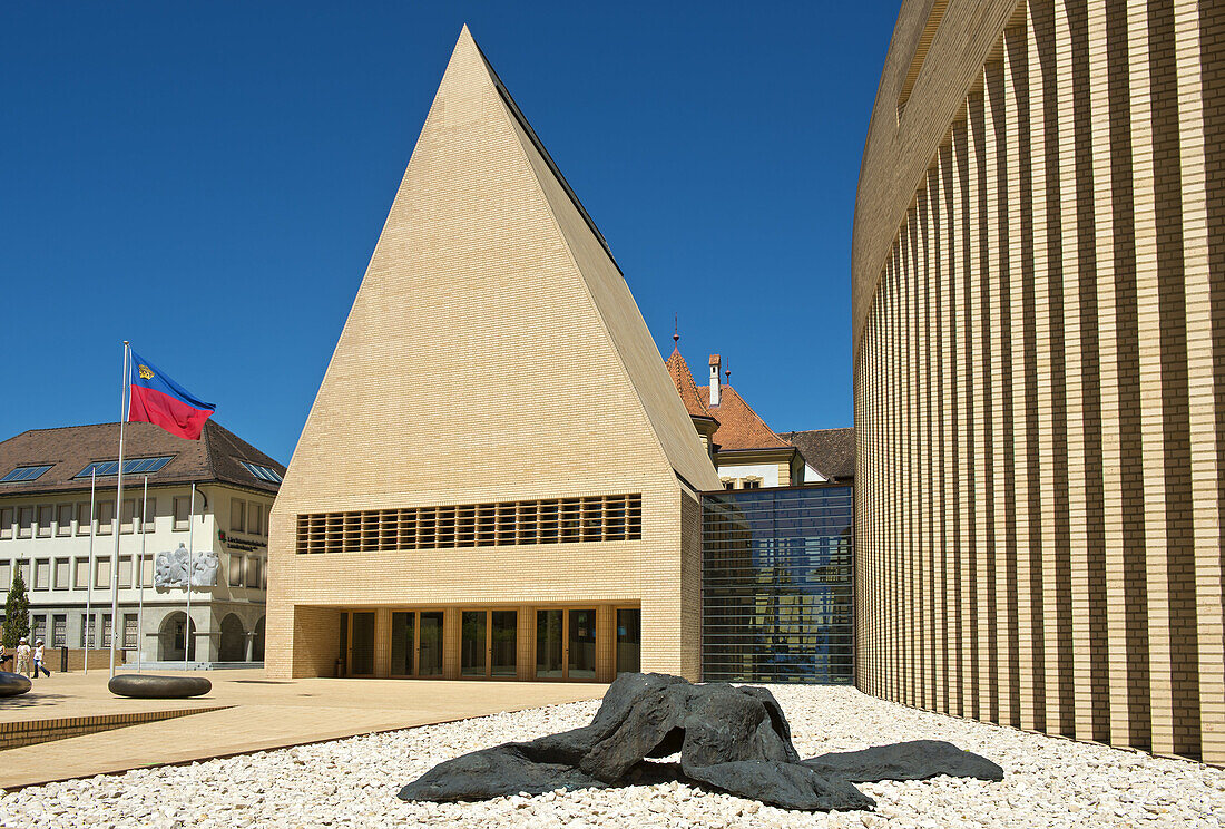 Sculpture Welwitschia by Ariane von Mauerstetten at the House of Parliament building in Vaduz, Principality of Liechtenstein, Europe., X6F-2203036