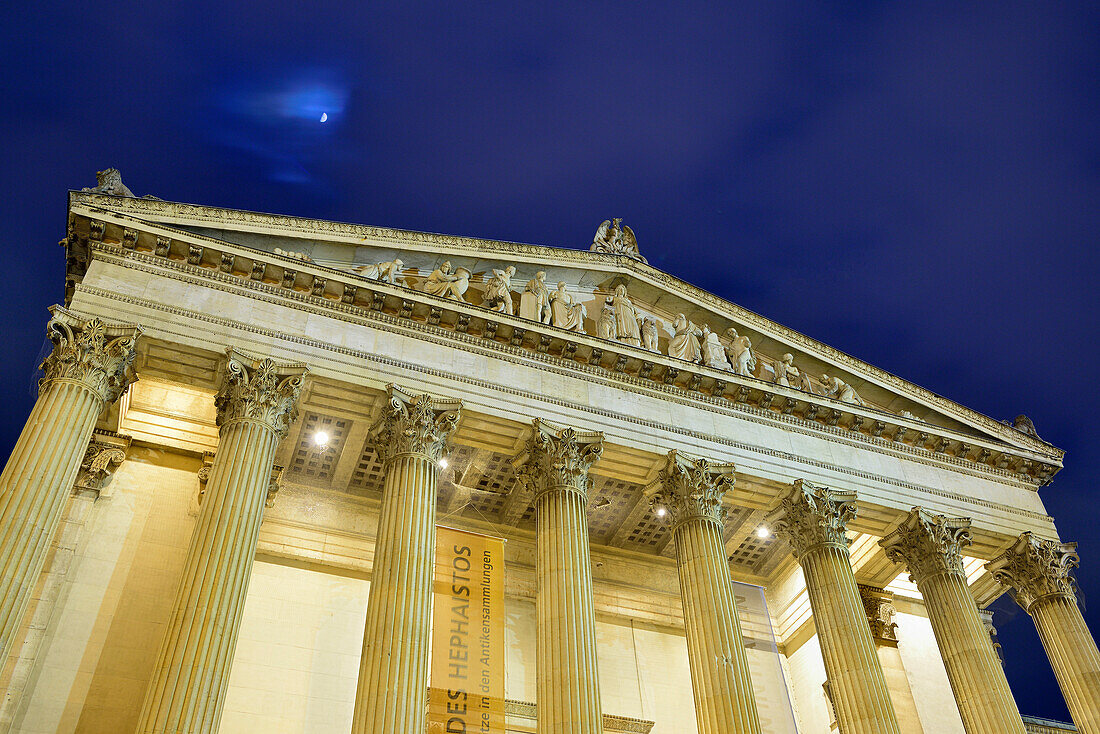 Illuminated Antikensammlung in the evening, Koenigsplatz, Munich, Upper Bavaria, Bavaria, Germany