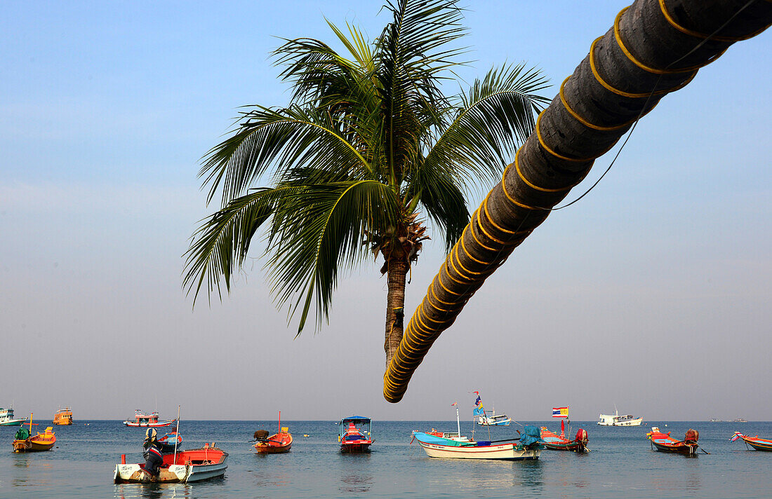 Beach of Sa Ri and fishing boats, West coast, island of Tao, Golf of Thailand, Thailand