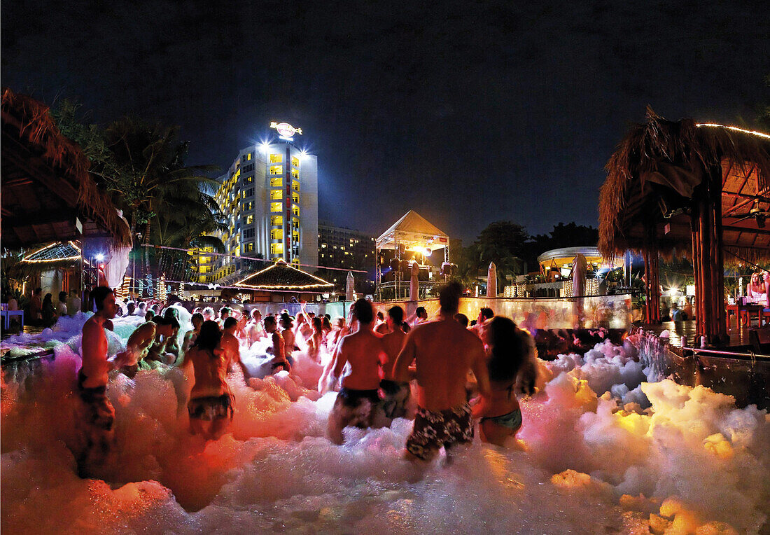 Foam party in Hardrock Hotel at night in Pattaya, Chon Buri, Golf of Thailand, Thailand