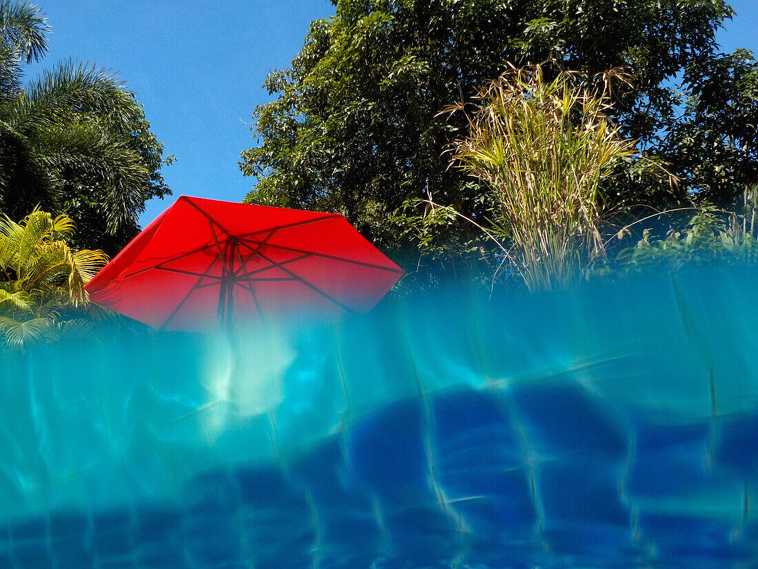 Pool and sunshade, Island of Mak, Golf of Thailand, Thailand