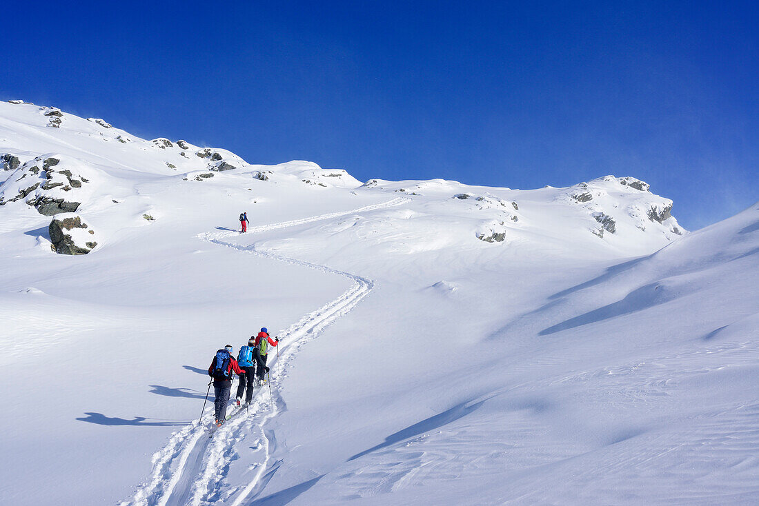 Gruppe von Personen auf Skitour steigen zur Pallspitze auf, Pallspitze, Langer Grund, Kitzbüheler Alpen, Tirol, Österreich