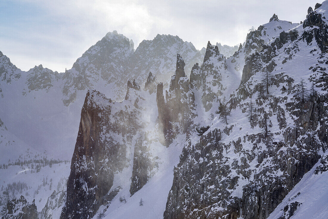 Rock spires in Vallone Roccetta, Valle Maira, Cottian Alps, Piedmont, Italy