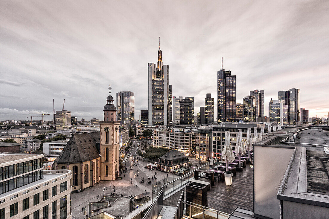 Skyline of Frankfurt at Hauptwache, Financial District, Frankfurt, Germany