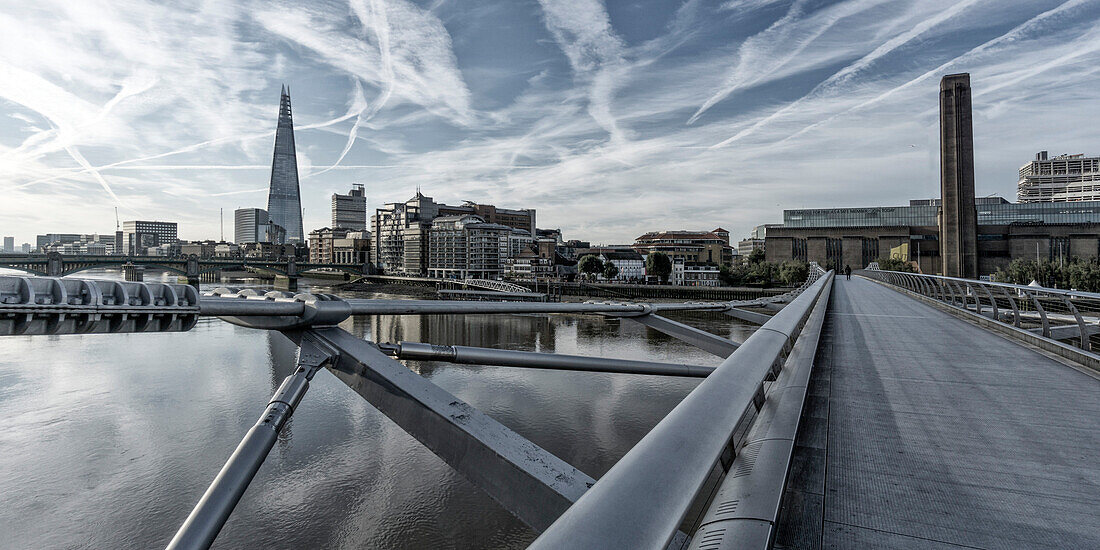 View from Milllenium bridge, The Shard, Tate Gallery, London, UK