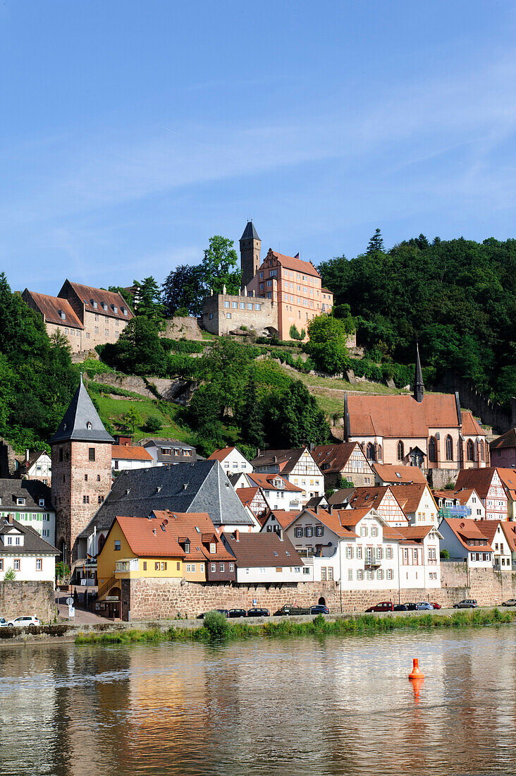 Altstadt und Schloss am Neckar, Hirschhorn, Neckar, Hessen, Deutschland