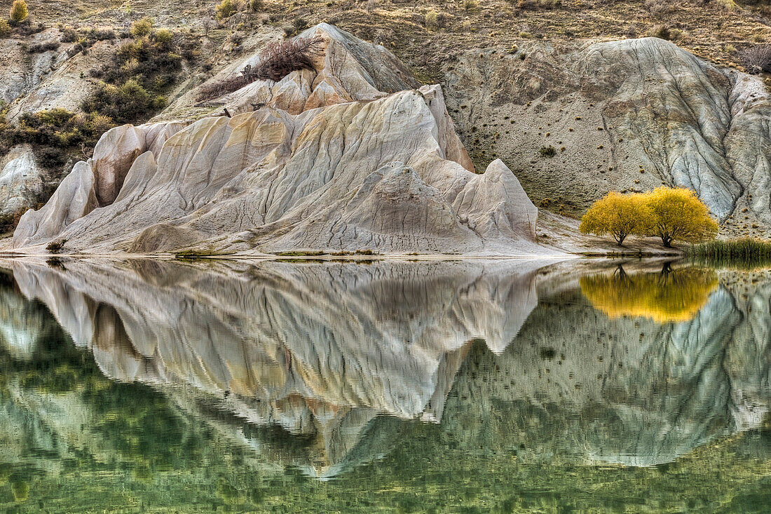 Reflection on Blue Lake, St Bathans, Central Otago, New Zealand