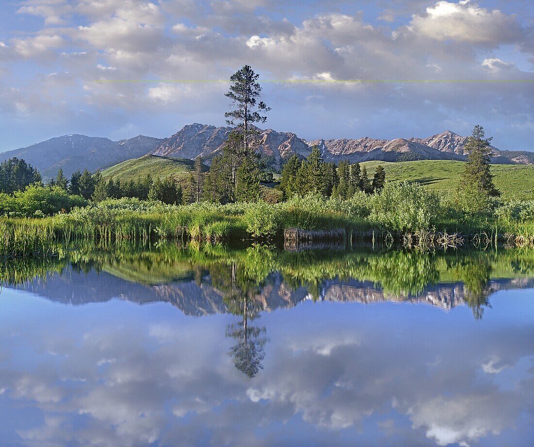 Pond reflecting Easely Peak, Sawtooth National Recreation Area, Idaho