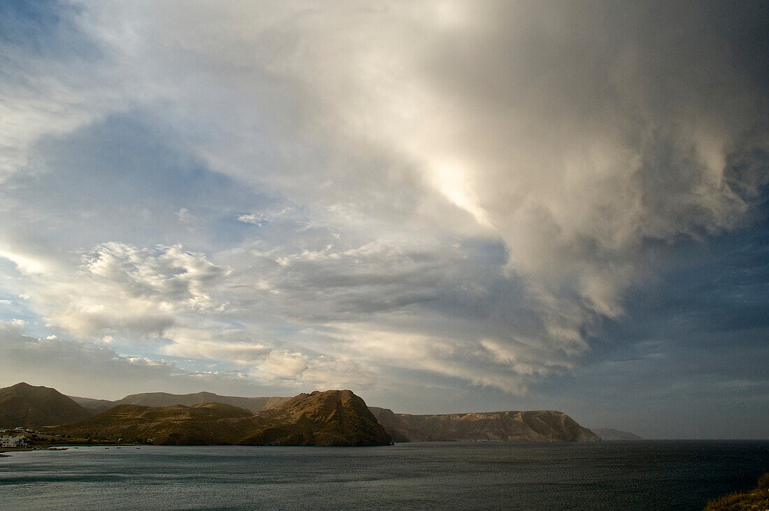 Clouds over the wild coast at Cabo de Gata in the Almeria province, Andalusia, Spain