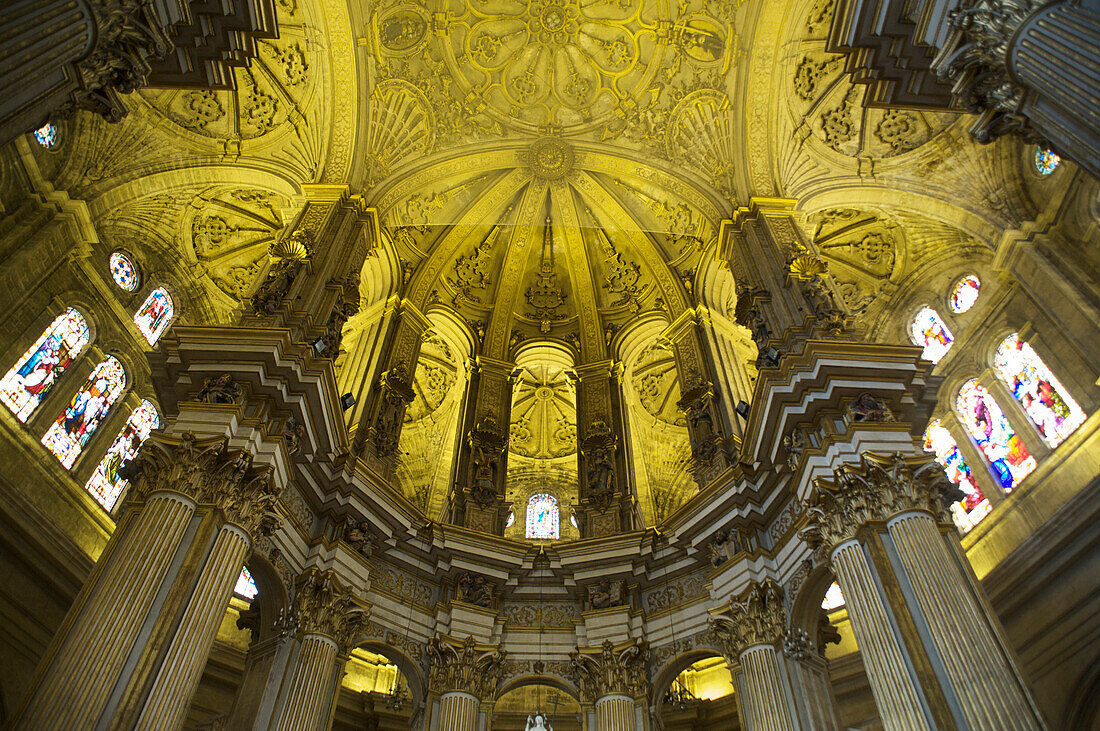 View into the cuppola of the cathedral in Malaga, Andalusia, Spain