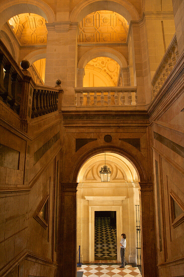 Treppe im Indienarchiv, Archivo General de Indias, Sevilla, Andalusien, Spanien