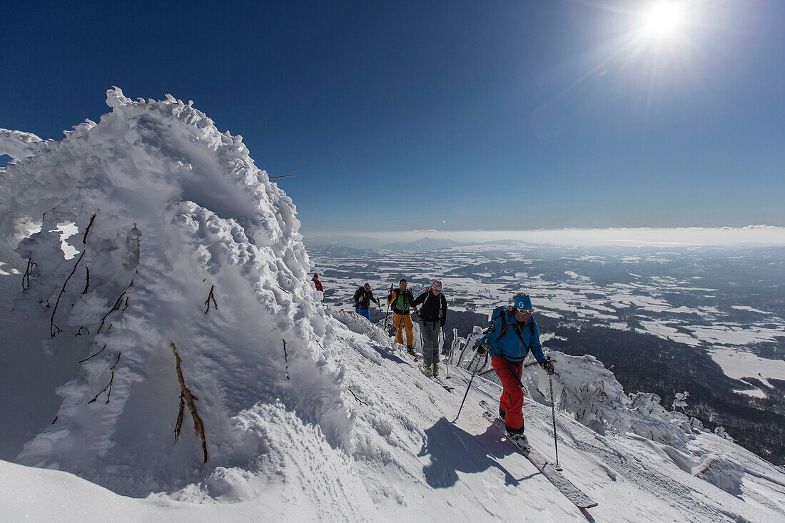 Ski tour to the volcano Mount Yotei 1898 m, Kutchan, Hokkaido, Japan.