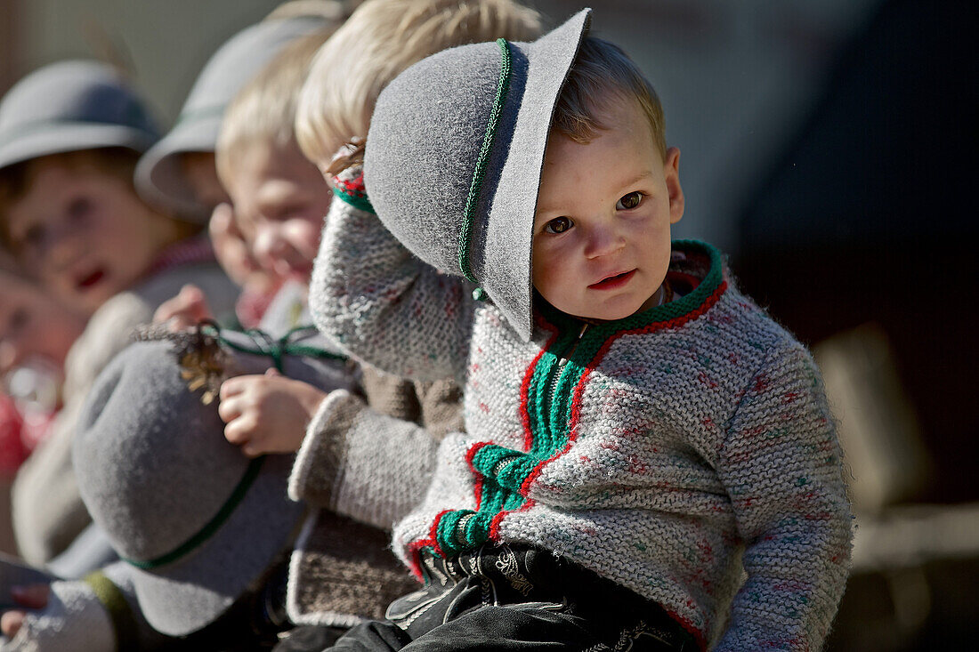 Children wearing traditional clothes, Viehscheid, Allgau, Bavaria, Germany