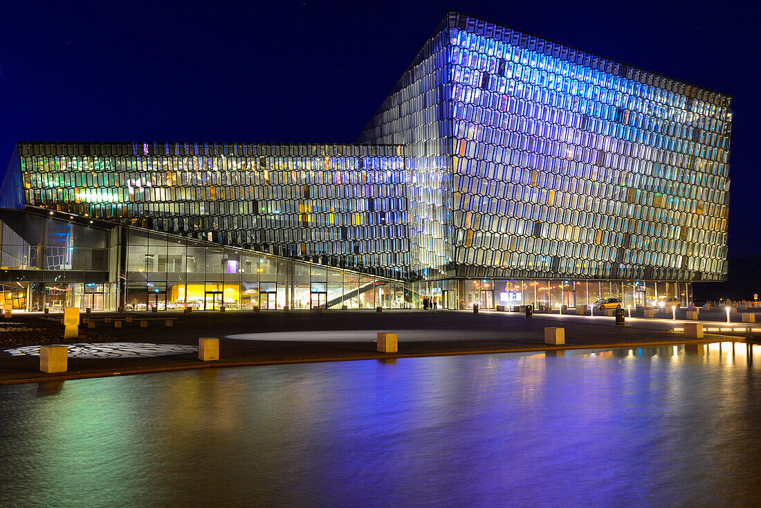 Harpa - Tónlistar at night, Concert Hall and Conference Centre, downton, capital Iceland, Iceland, Europe