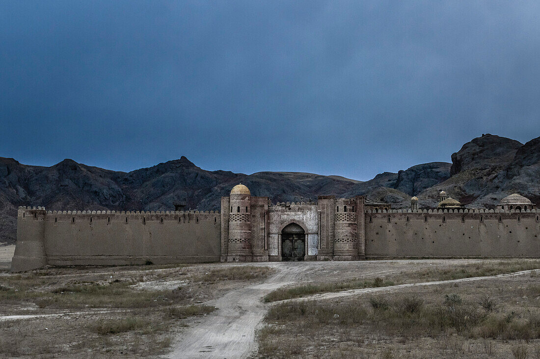 fortress at Silk Road having been used as setting for movie 'Nomad', Ili River Valley, Almaty Region, Kazakhstan, Central Asia, Asia
