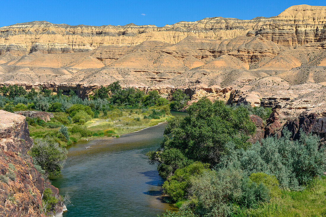 River bank of Sharyn, Sharyn Canyon, Sharyn National Park, Almaty region, Kazakhstan, Central Asia, Asia