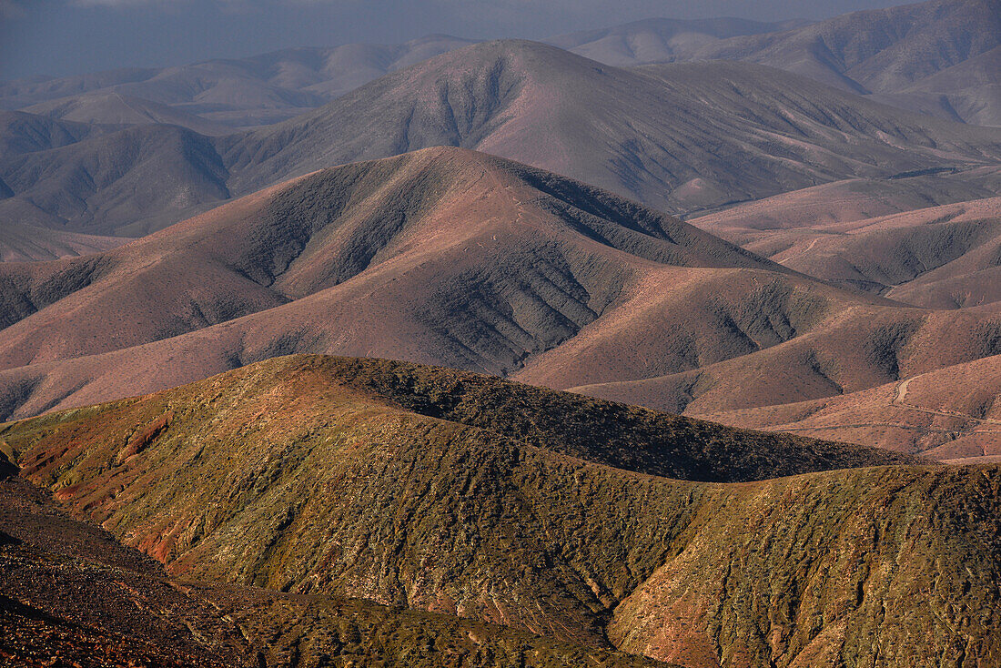 Colorful volcanoe mountains between Betancuria and Pajara Natural Park, Canary Islands, Spain