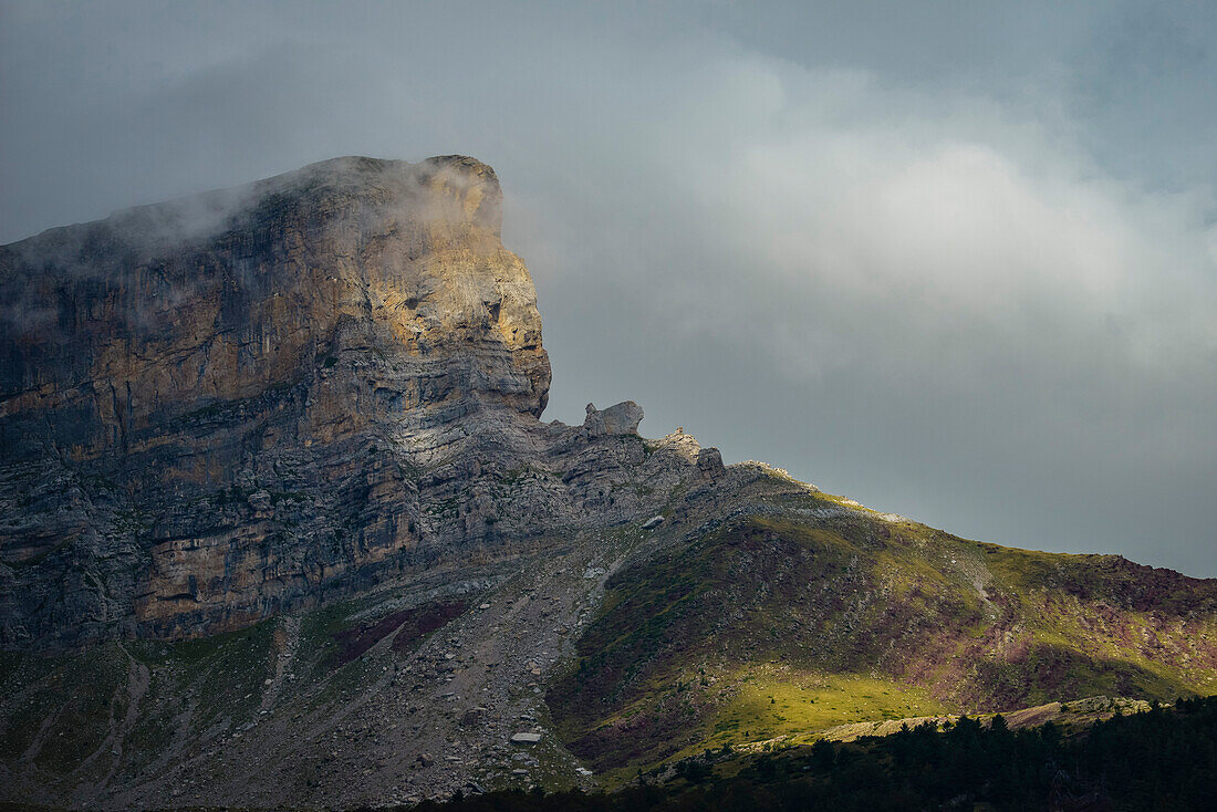 Mountain Chipeta Alto in a thunderstorm mood, Valle de Hecho, Parque Valles Occidentales, Pyrenees, Province Huesca, Aragon, Spain