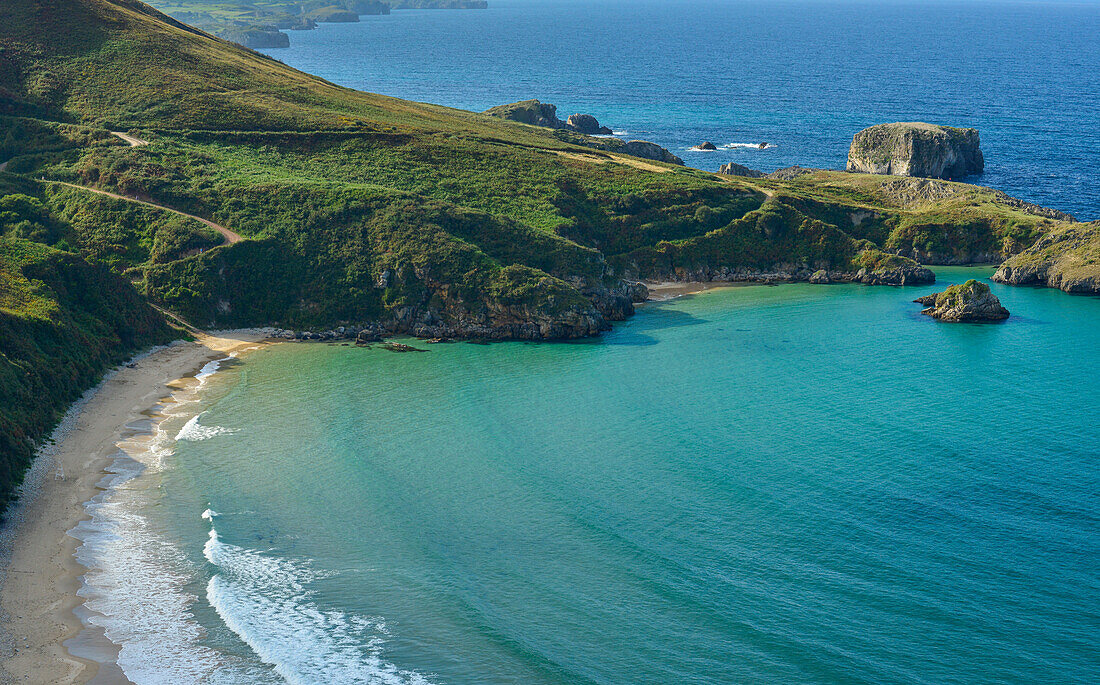 Strand Playa de Torimbia, Niembro, Barro, Golf von Biskaya, Costa Verde, Asturien, Spanien