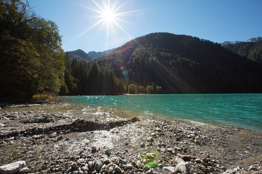 Bank of lake Lago di Anterselva, South Tyrol, Italy