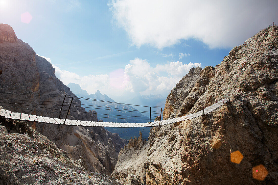 Hängebrücke, Klettersteig am Monte Cristallo, Dolomiten, Cortina d Ampezzo, Belluno, Venetien, Italien