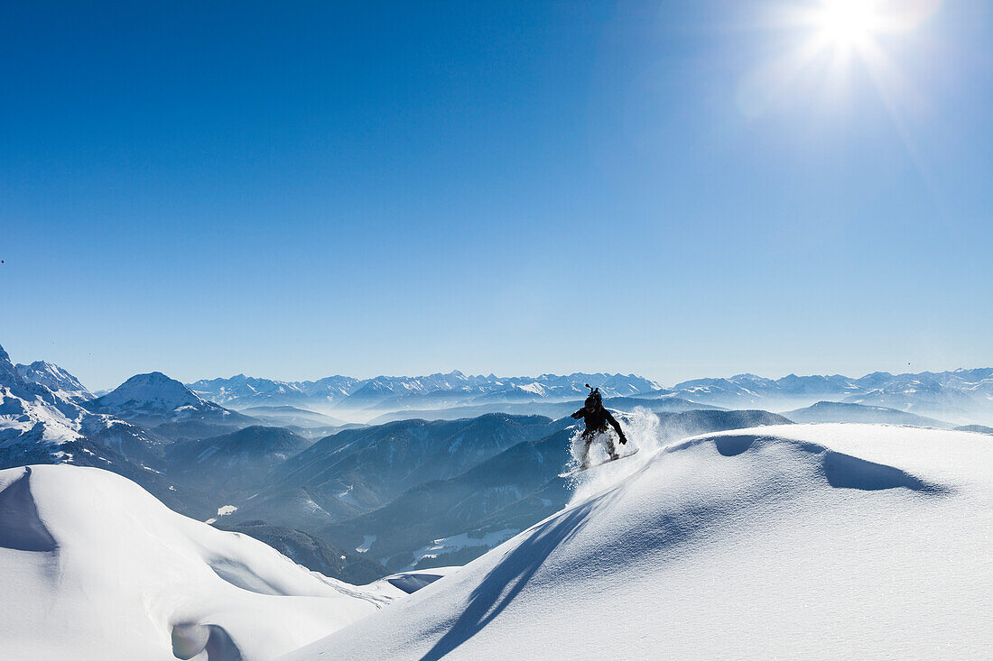 snowboarder in the Tennengebirge mountains, Salzburg, Austria