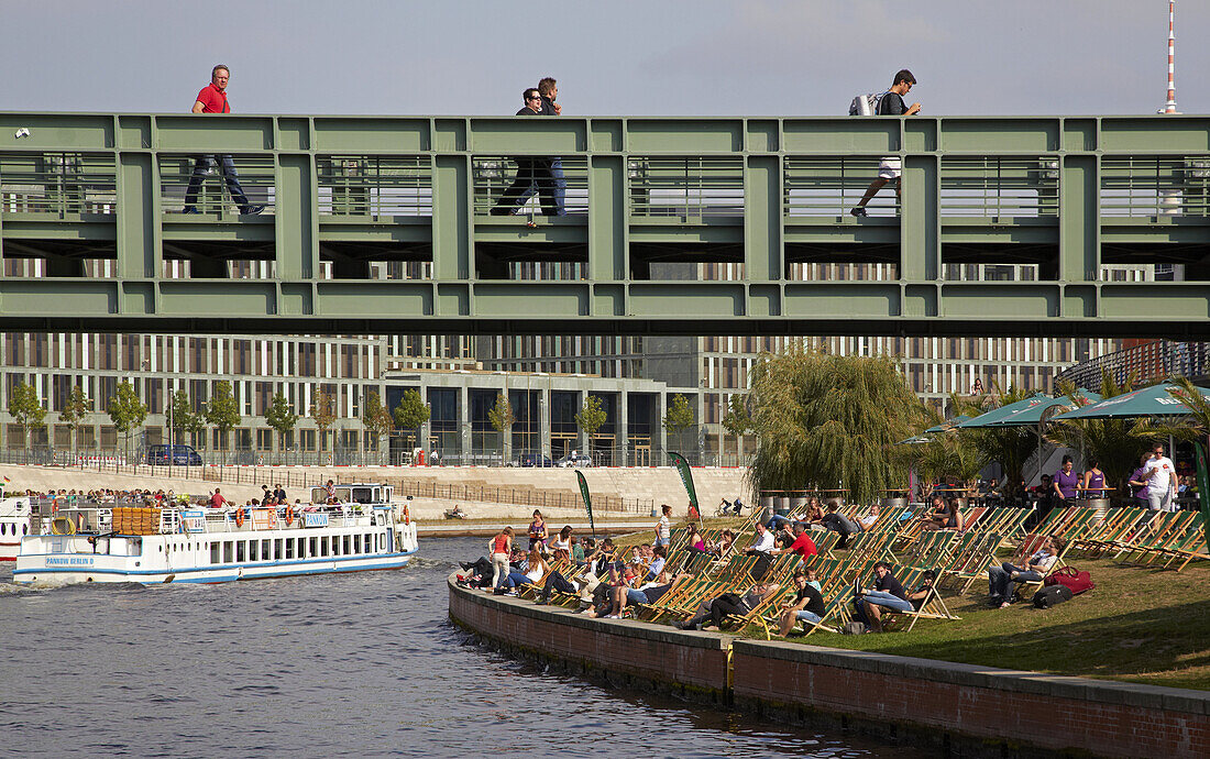 Tour by houseboat along the river Spree in Berlin, Germany, Europe