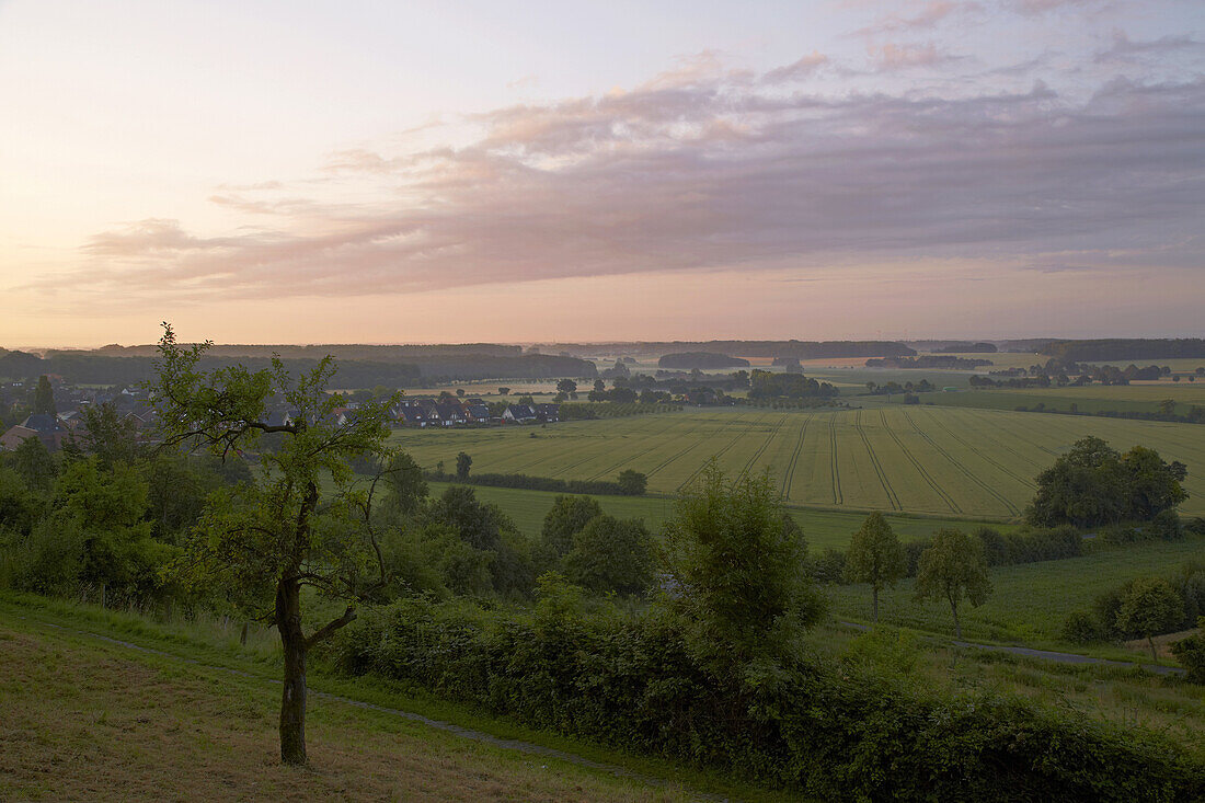 View from former castle hill towards Sourheast at Stromberg - town of Oelde , Muensterland , North Rhine-Westphalia , Germany , Europe