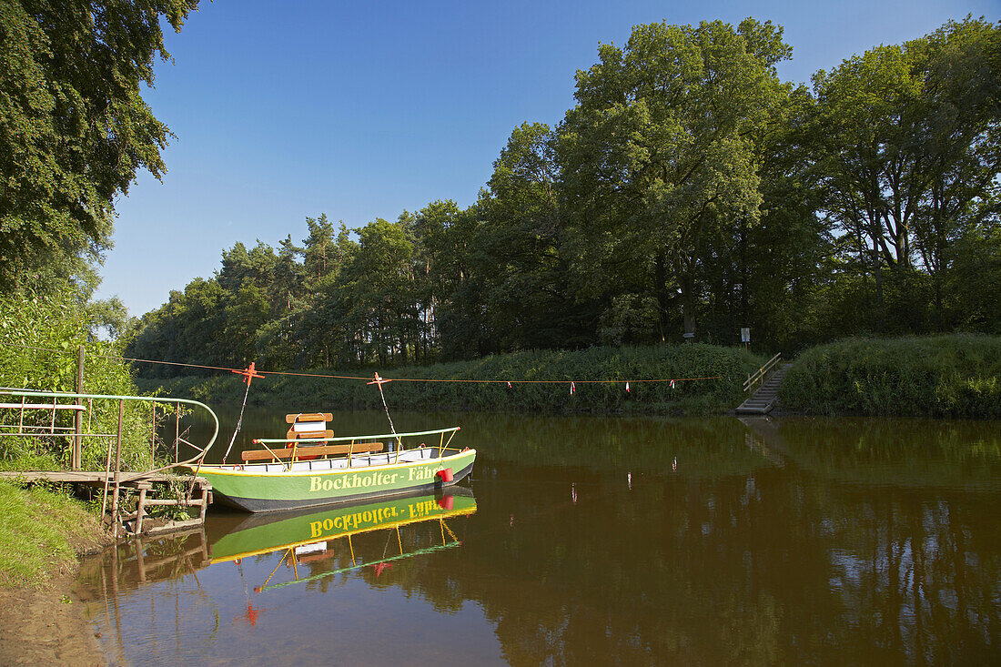 Ferry across the river Ems at Rheine - Elte , Muensterland , North Rhine-Westphalia , Germany , Europe