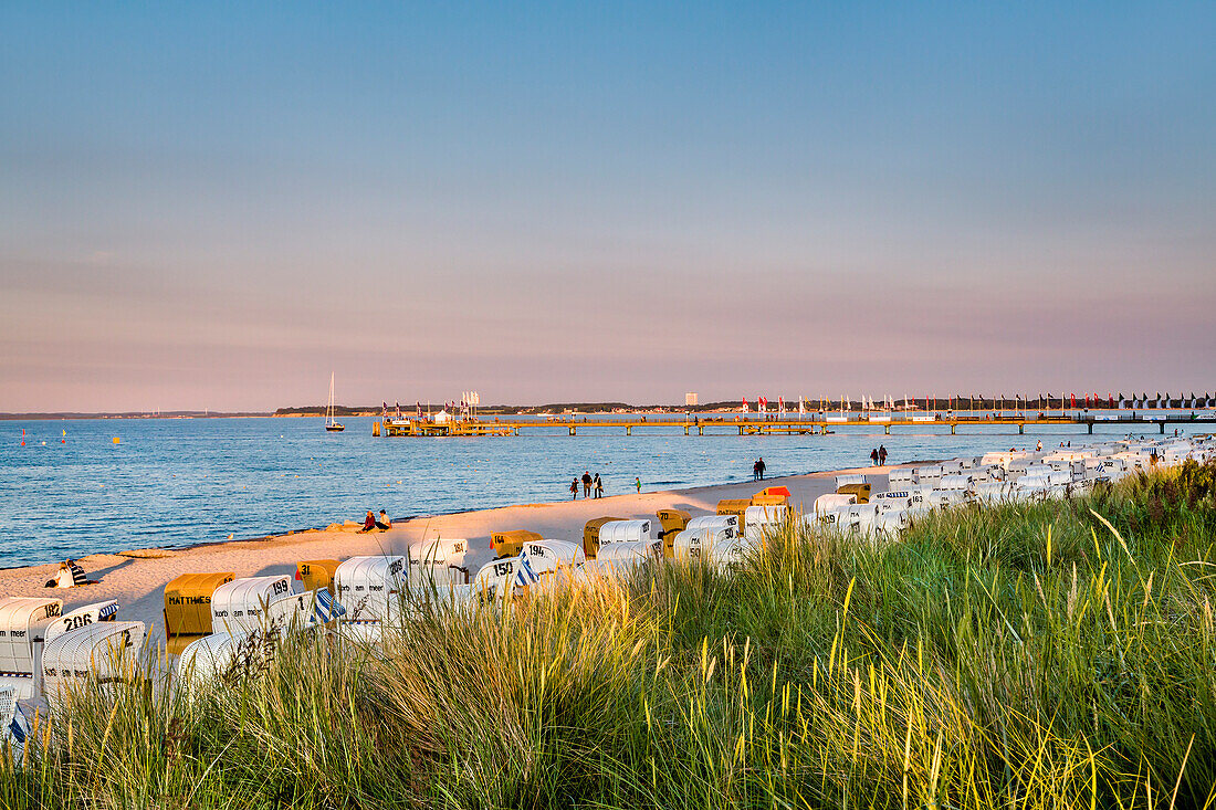 Beach, beach chairs and dunes, Scharbeutz, Baltic Coast, Schleswig-Holstein, Germany