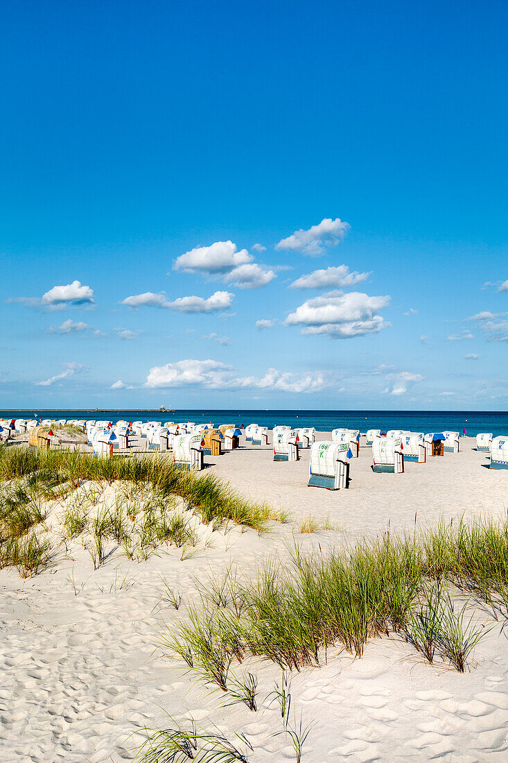 Beach with beach chairs, Groemitz, Baltic Coast, Schleswig-Holstein, Germany