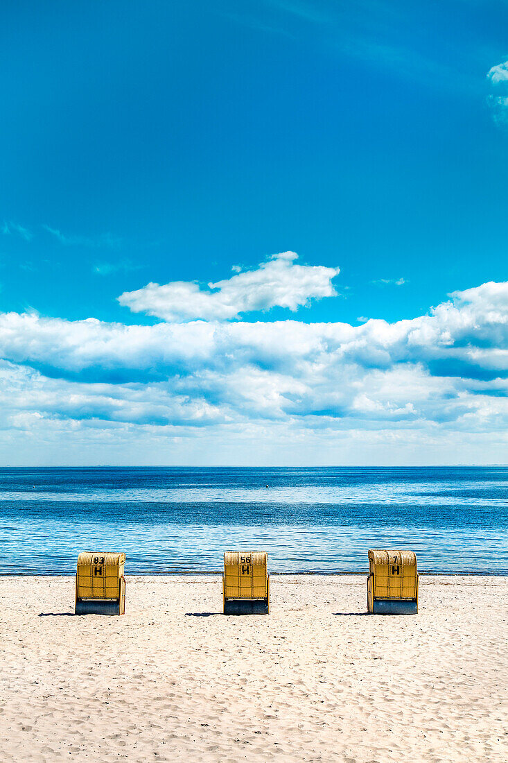 Beach with beach chairs, Kellenhusen, Baltic Coast, Schleswig-Holstein, Germany