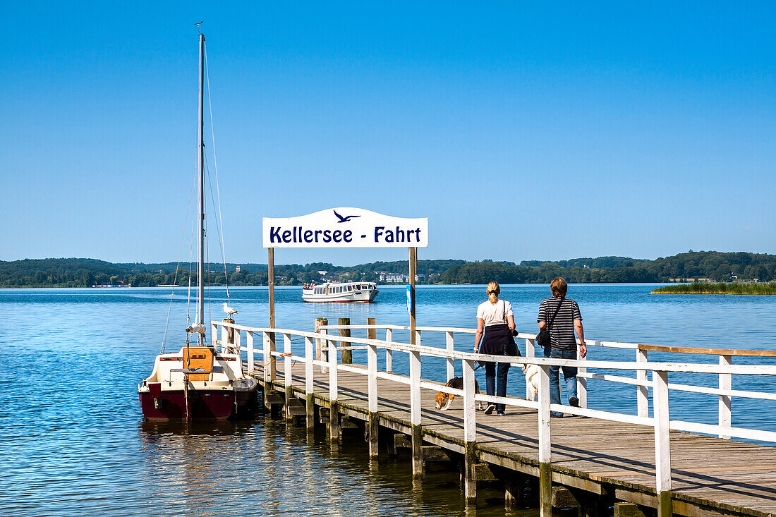 Pier at lake Keller, Holstein Switzerland, Ostholstein, Schleswig-Holstein, Germany