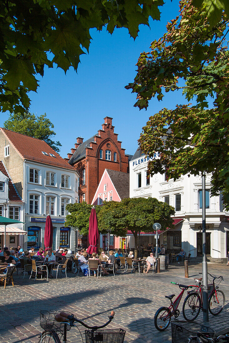 Cafes, Nordermarkt, Flensburg, Baltic Coast, Schleswig-Holstein, Germany