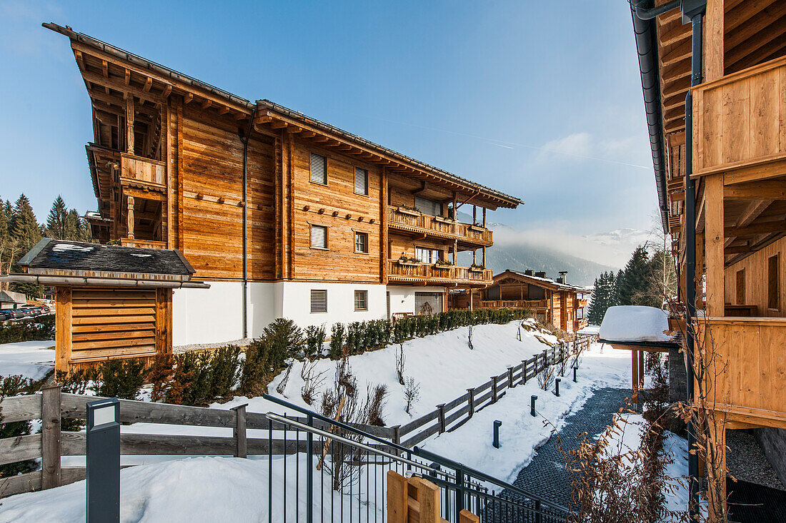 houses in Kitzbuehel in a typical Alpine style, Tyrol, Austria, Europe