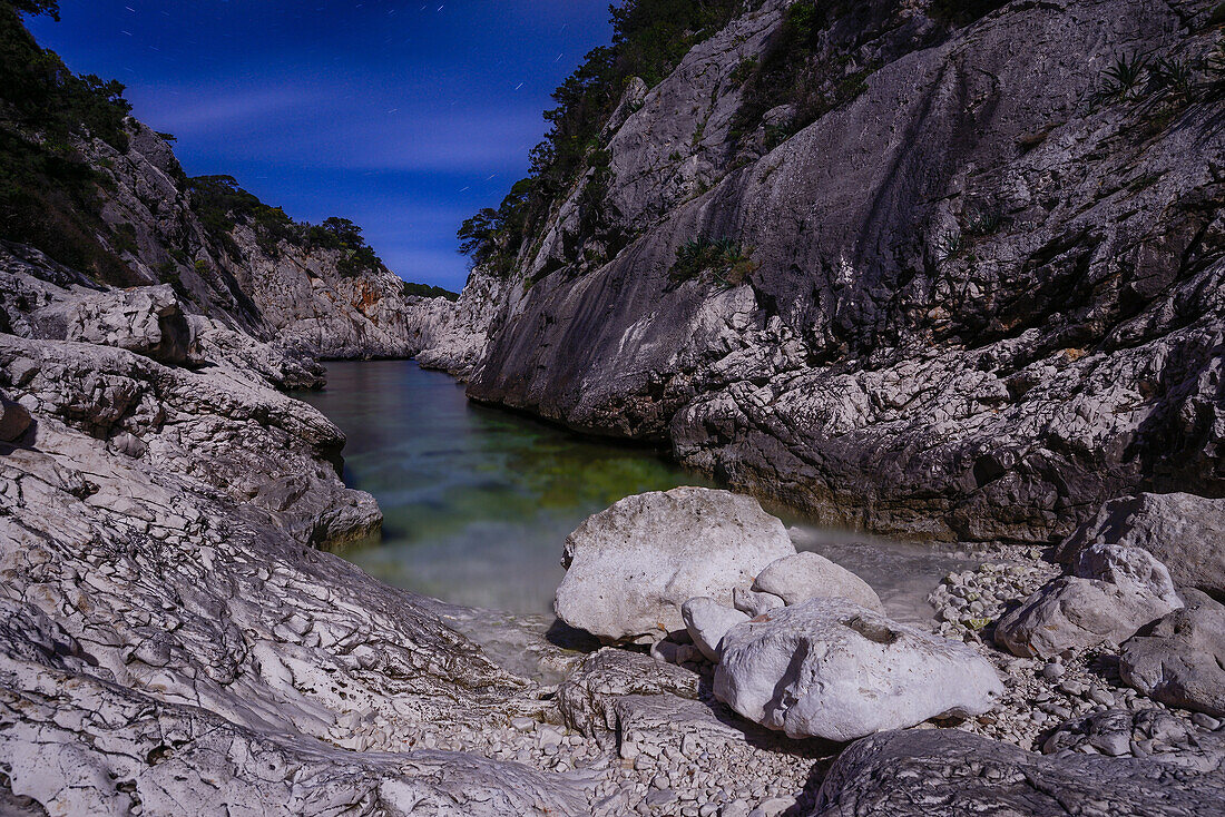 Portu Pedrosu, Porto Pedrosu at full moon, Selvaggio Blu, Sardinia, Italy, Europe