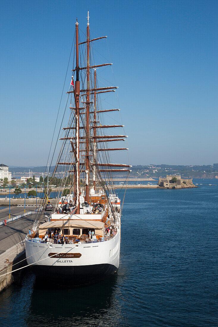 Sailing cruise ship Sea Cloud II (Sea Cloud Cruises) at pier, Corunna (La Coruna), Galicia, Spain