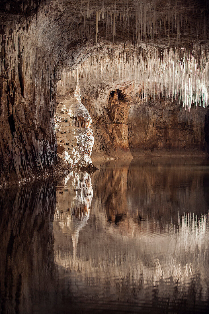 Stalactite and stalagmite formation in cave