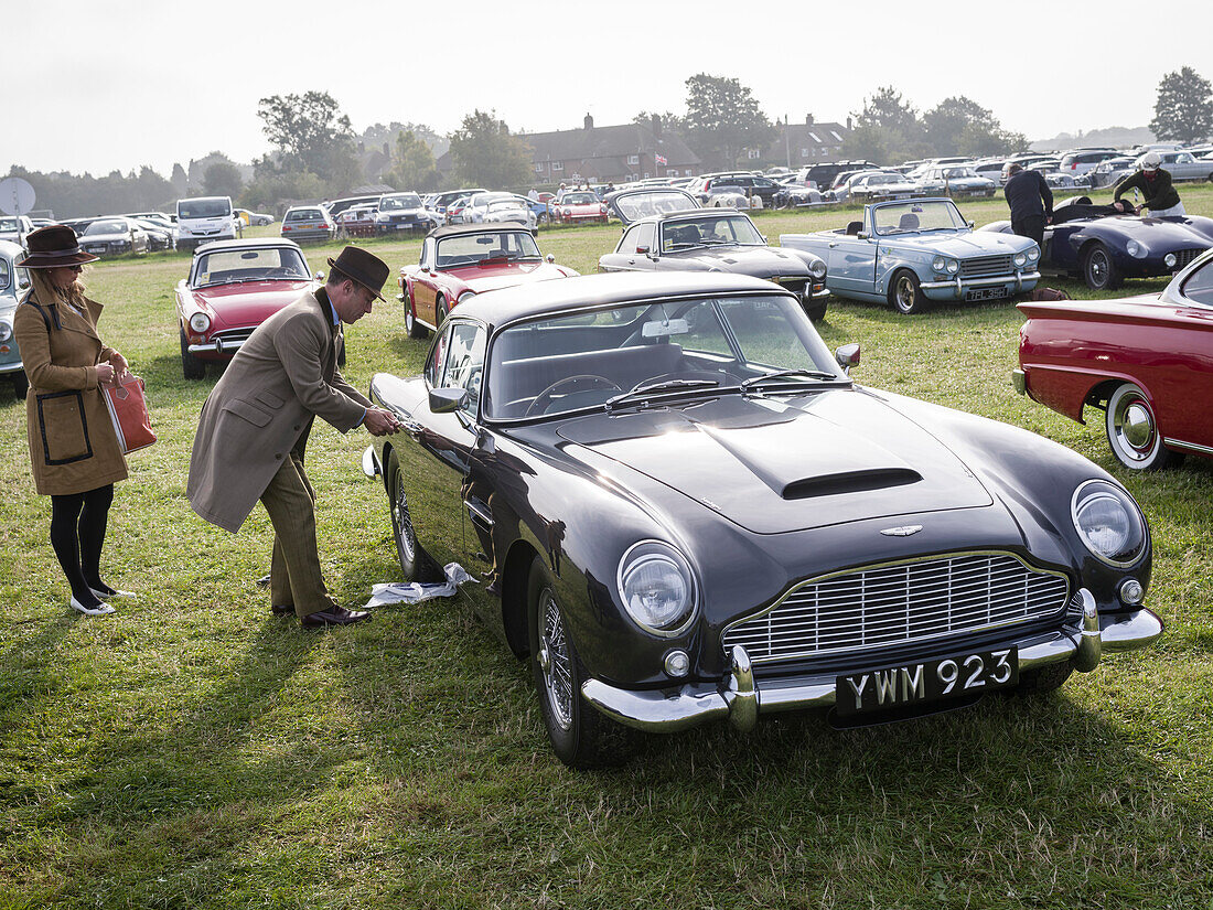 Aston Martin DB5, Besucherparkplatz, Goodwood Revival 2014, Rennsport, Autorennen, Classic Car, Goodwood, Chichester, Sussex, England, Großbritannien