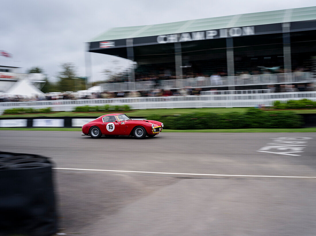 Ferrari 250 GT SWB/C, Fahrer Jochen Mass, Royal Automobile Club TT Celebration, Goodwood Revival, Rennsport, Autorennen, Classic Car, Chichester, Sussex, England, Großbritannien
