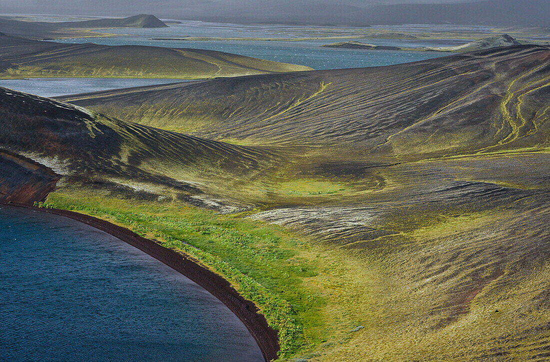 Crater Lakes, Ljotipolur in the foreground, Veidivötn, Highlands, Southern Island, Iceland, Europae