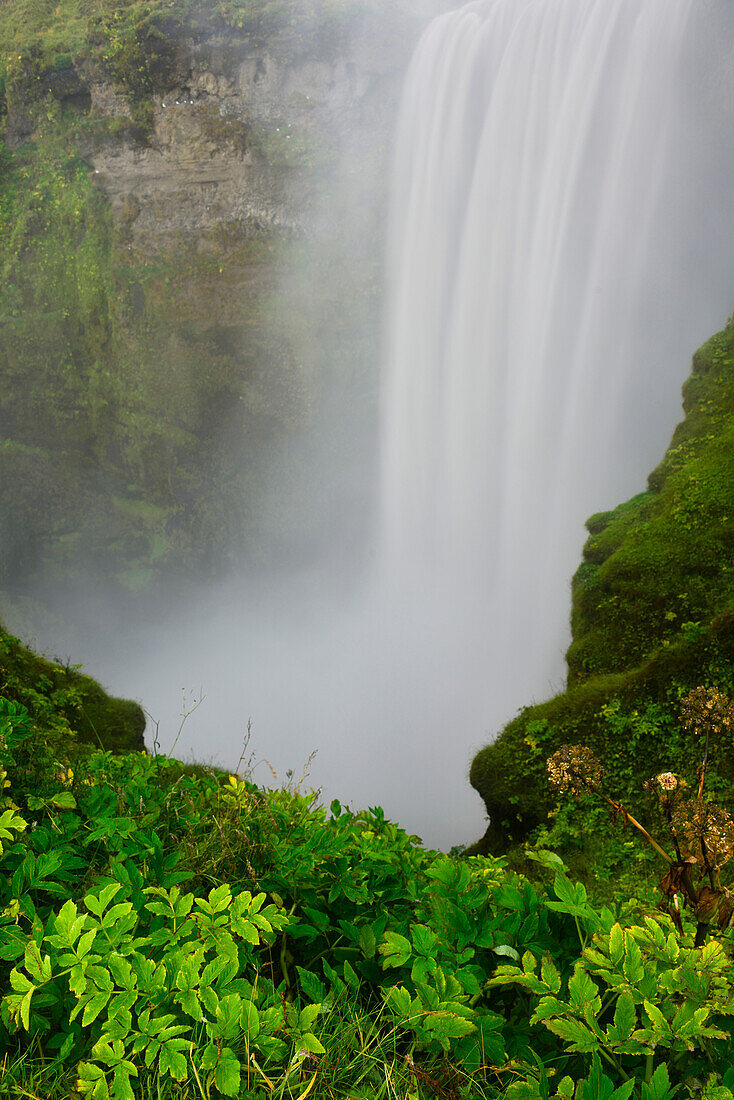 waterfall Skógafoss near Skógar below Eyjafjallajökull, South Iceland, Iceland, Europe