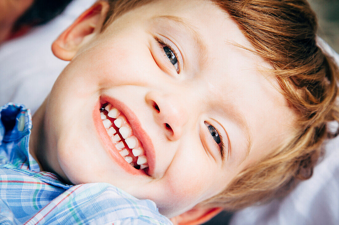 Close up of boy's smiling face, Seattle, WA, USA