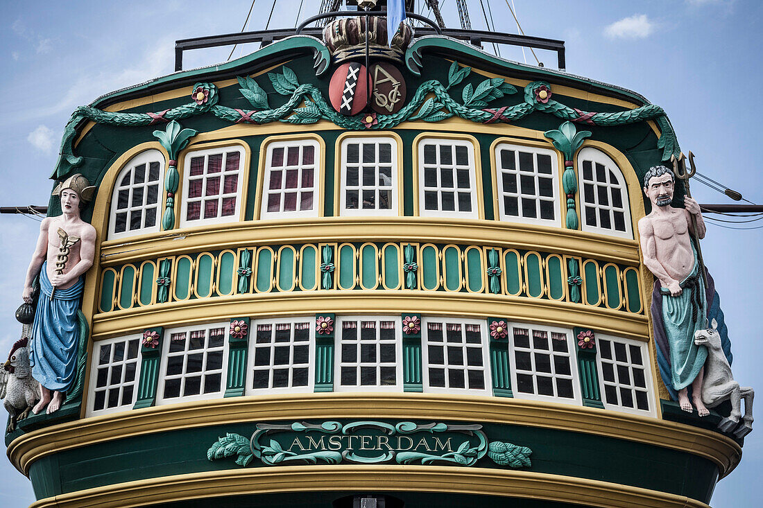 Ornate decorations on ship's windows, amsterdam, amsterdam, holand