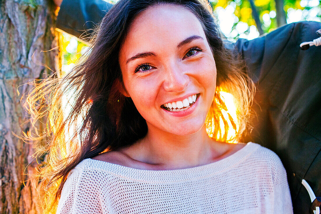 Caucasian woman smiling outdoors, Seattle, Washington, United States
