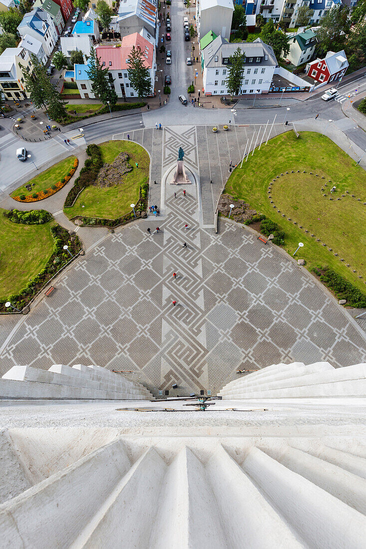 High angle view of tower overlooking and cityscape, Reykjavik, Iceland, Reykjavik, Iceland, Iceland