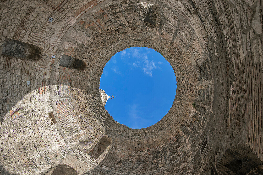 Low angle view of skylight in stone dome, Split, Split, Croatia