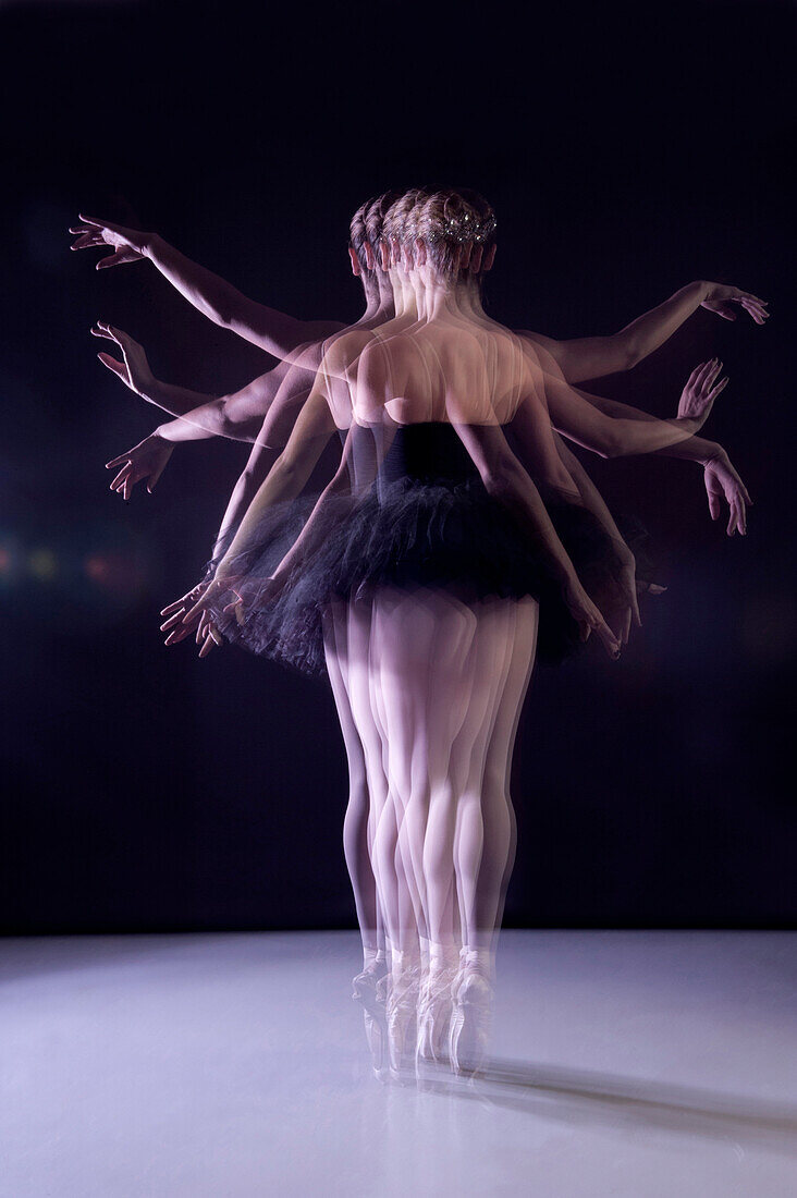 Caucasian ballerina dancing on stage, Bainbridge Island, WA, USA